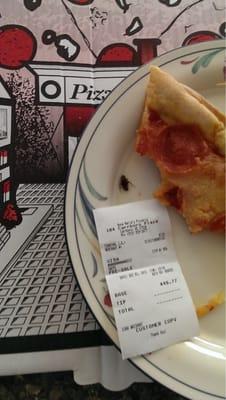 The half-eaten slice of Anna Maria's pizza and the roach it harbored, 12/1/2013.  Avoid this restaurant!