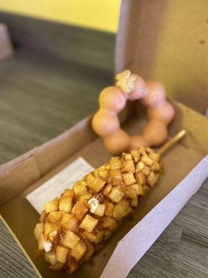 White chocolate coffee donut and Korean cone dog