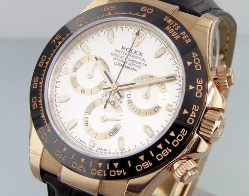 Rolex Men's 18K Pink Gold Daytona With Ivory Dial On Strap Model # 116515