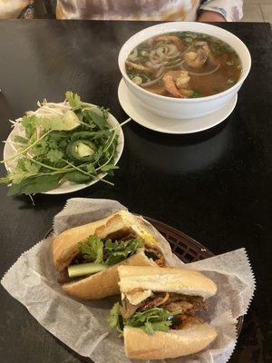 Pho with shrimp, and Banh Mi