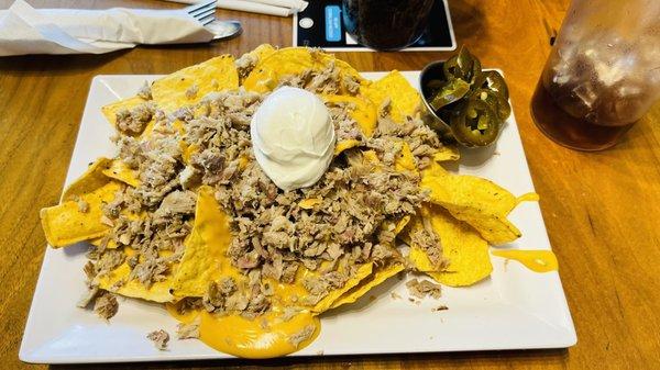 Pulled Pork Nachos with "Queso."