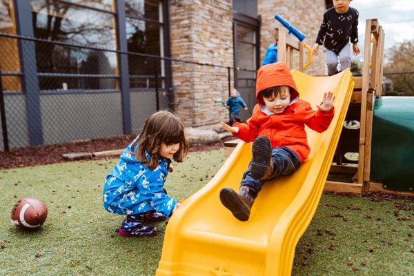 Every class plays on our playground everyday, rain or shine!