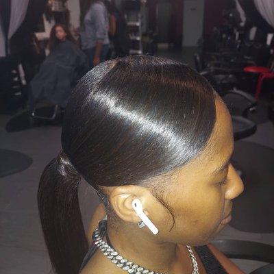 Sleek Low Ponytail on Silk Pressed 4C Hair