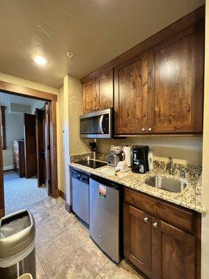 Kitchenette with dish washer and garbage disposal and burners