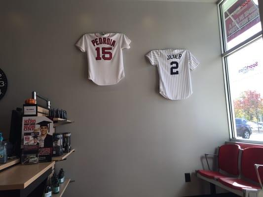 Some of the jerseys on the wall.