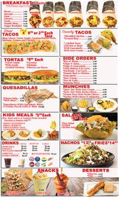 Moreno's To-Go menu