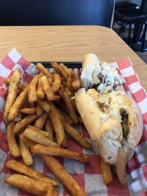 The Gregory special (think of a Philly Cheesesteak with everything) with seasoned fries YUM!