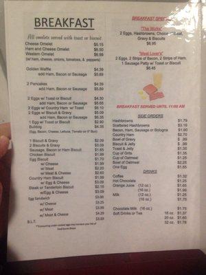 Here's the Handee Burger's delicious breakfast menu! Served til 11:00! Abundant choices including homemade gravy!