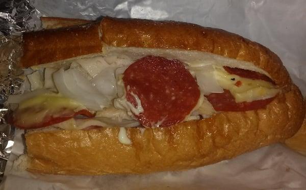 1/2 of my 12" italian. Paid $2 for extra pepperoni,didn't get extra. Barely any meat,overloaded on onions as "filler".