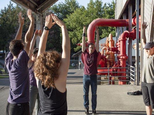 Warming up for an adult class at Gas Works Park.