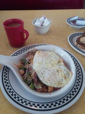 Pot roast skillet and rye toast