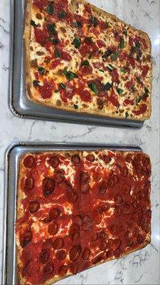 Grandma pie Pepperoni Sicilian pie