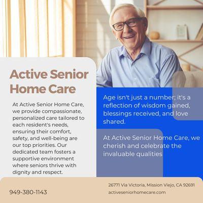 Looking for exceptional care for your loved one?
Active Senior Home Care offers 20 years of experience in providing happiness and support .