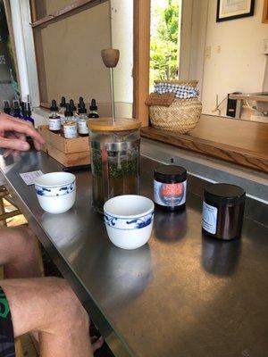 Bar area to enjoy your own choice of tea. Ben is super informative and the tea was perfect. Stoked to try out our superfood supplements.