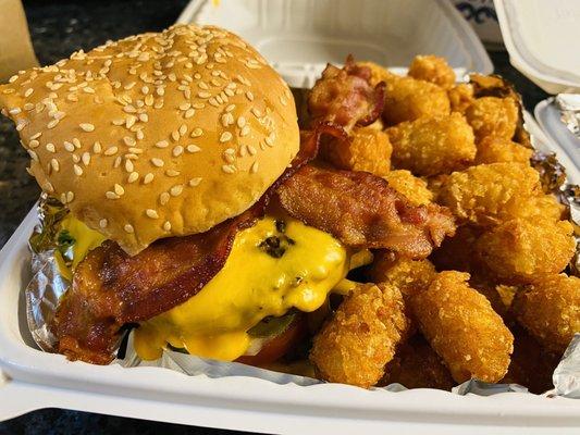 Cheeseburger, add bacon and tater tot's