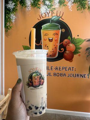 Milk tea with lychee and boba