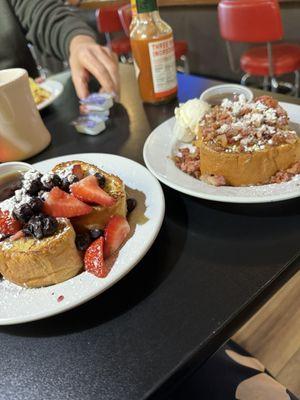 French toast with berries and bacon bits