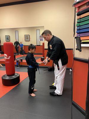 Earning a stripe on his belt