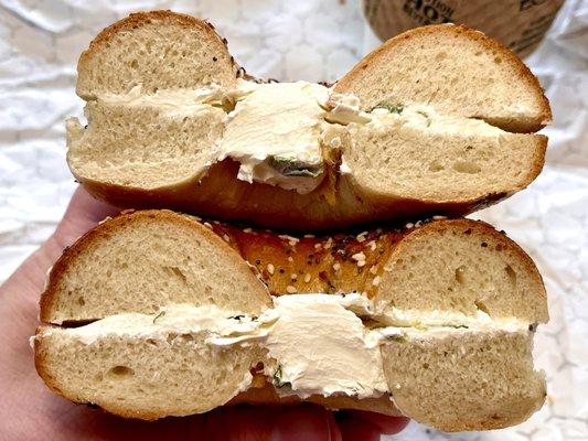 Everything bagel With scallion cream cheese + large hot coffee