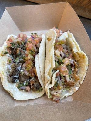 Carne Asada taco and Carnitas taco