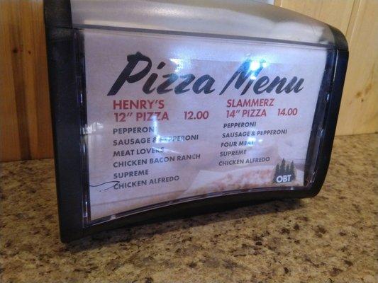 Pizza menu