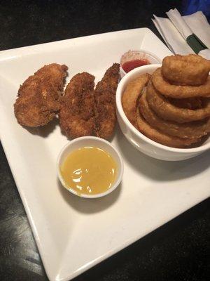 Honey old bay tenders & onion rings