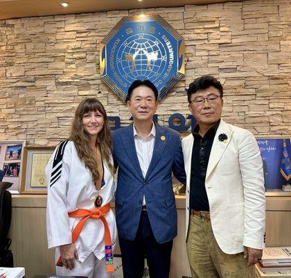 Korea trip - a special visit to Kukkiwon World Taekwondo Headquarters - President Lee Dong Sup (middle) & our Grand Master Park (r)