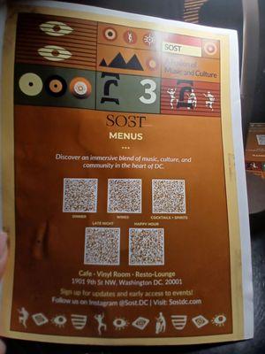 QR code for different menus