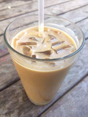 Iced coffee on the patio. Not bad.