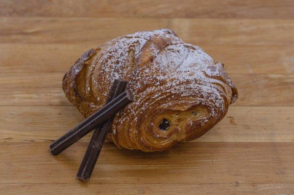 Artisan french inspired chocolate croissant made fresh daily at Central Illinois Bakehouse.