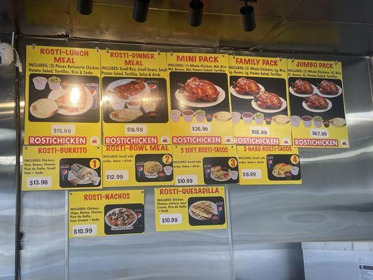 Menu with different dinner and lunch deals and family deals and bundles