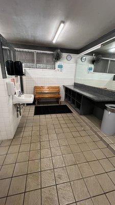 Clean locker rooms with bench seating