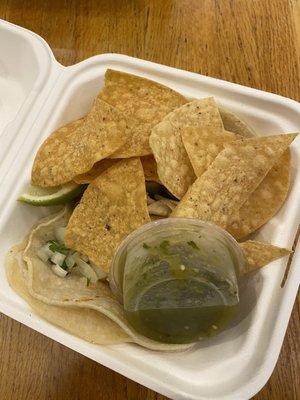 Tofu tacos and tortilla chips