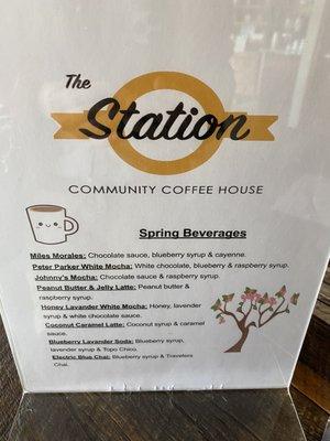 Spring beverage menu as of 4/30/23