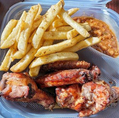 Wings, Fries and Baked Beans