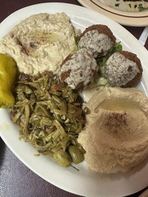 Baba Ghanoug, Falafel, Hummus, String Beans