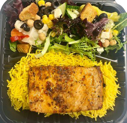 Grilled salmon on a basmati rice,