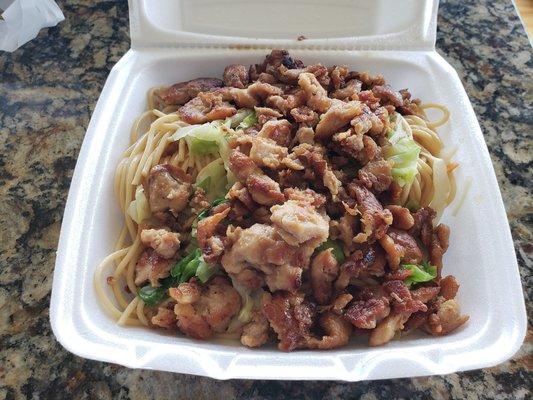 Bourbon chicken and veggies with lo mein