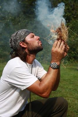 Making fire at Alderleaf Wilderness College