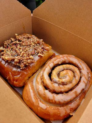 Pecan sticky bun (left), Original (right)