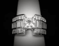 14K White Gold Princess Cut & Baguette Diamond Ring