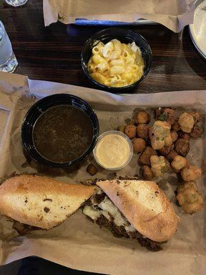 Fried okra, Mac and cheese, and the smokehouse dip