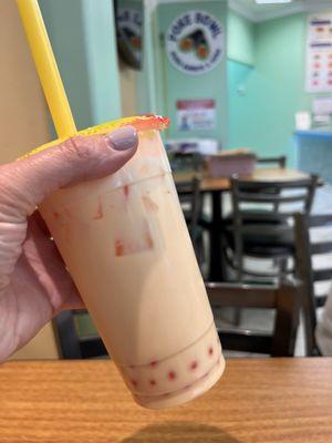 Mango milk tea with mango pops