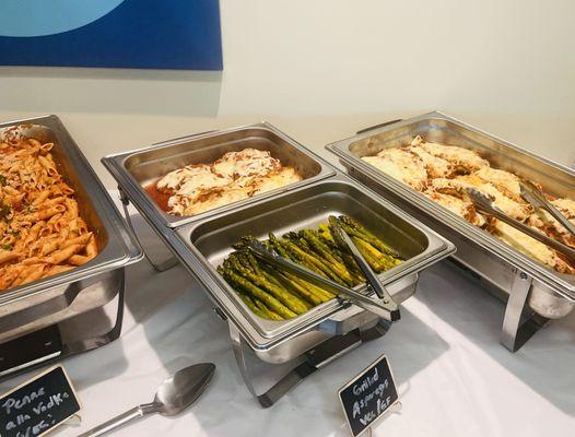 Corporate catering - lunch; chicken parm & asparagus