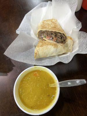 Beef Shawarma Wraps with Lentil Soup