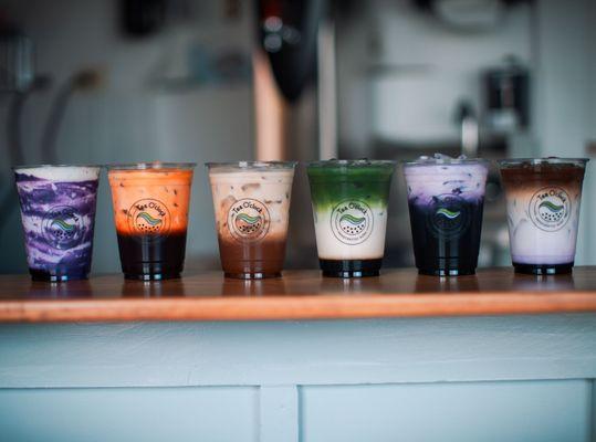 Specialty Drinks Must Try Featuring Purple Roots, Thai Milktea, Classic Milktea, Dirty Matcha, Ube Milktea & Ube Coffee