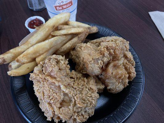 Big pieces--thigh and wing, with great fries