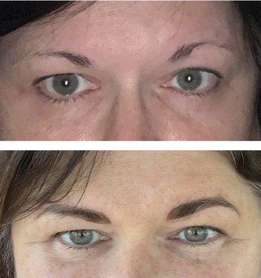 Before and after pic of microblading by Heather at Microblading Indy!