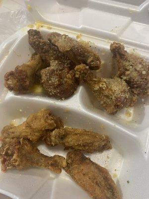 Honey lemon pepper wings and garlic parm wings