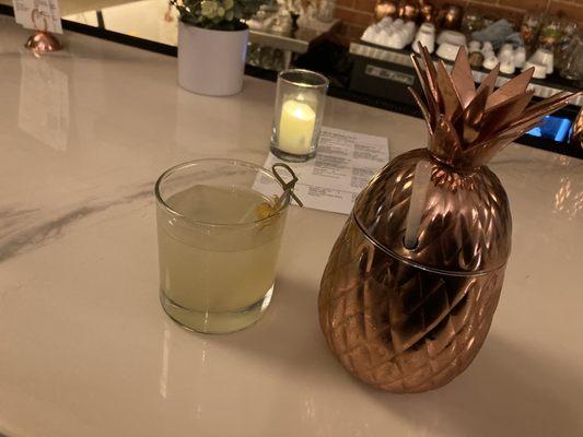 In the pineapple is a Cali girl and the yellow is a considered a "yellow parrot" cocktail